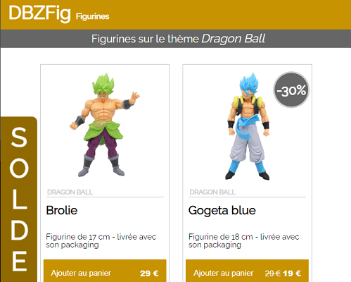 DBZ figurines site screenshot