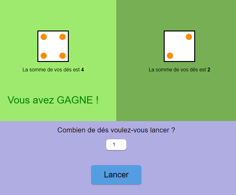 screenshot jeu de dés
